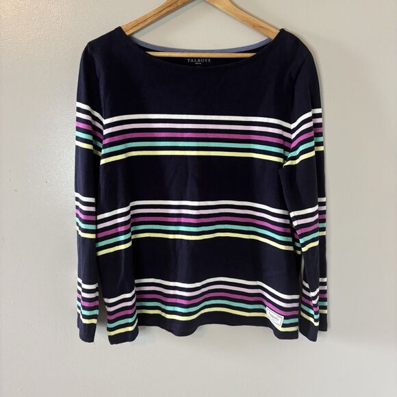 Talbots Striped Pullover Top Navy Blue Pink Long Sleeve Shirt Sz XL Petite - Picture 1 of 7